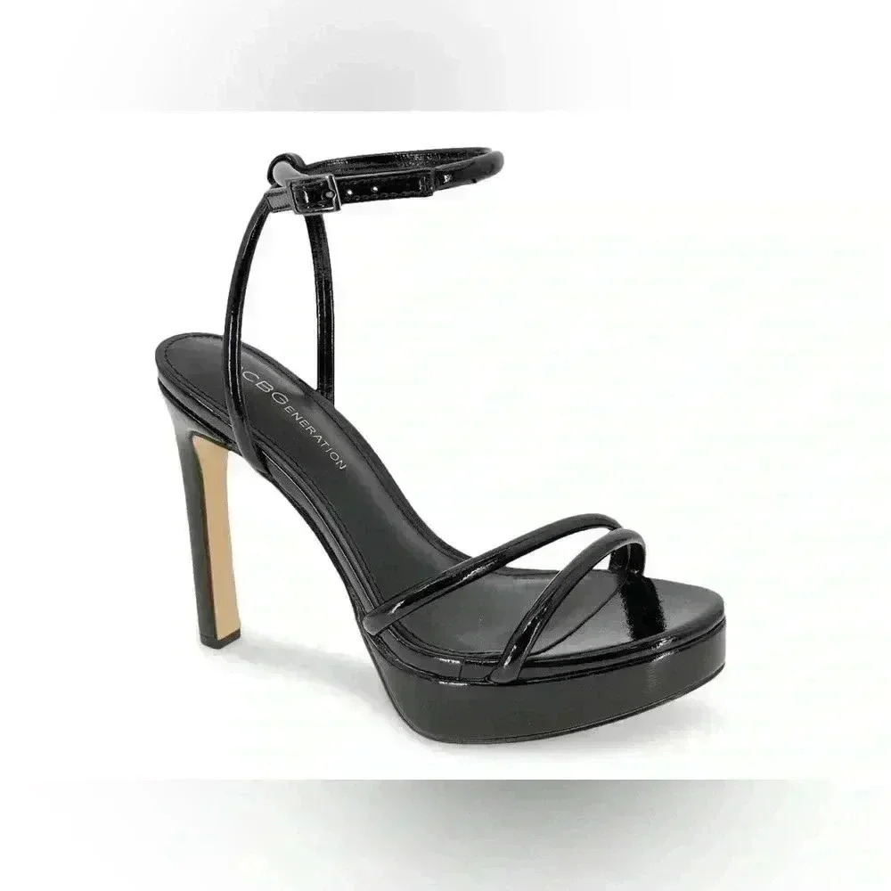 BCBG GENERATION Kendi Patent Platform Ankle Wrap Sandals Size: 10 MSRP $108